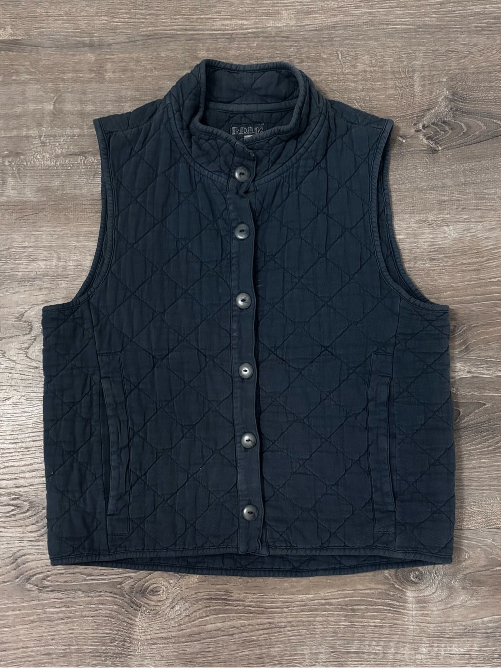 IRIDIUM 100% Cotton Quilted Button-Front Vest in Washed Indigo Size XS